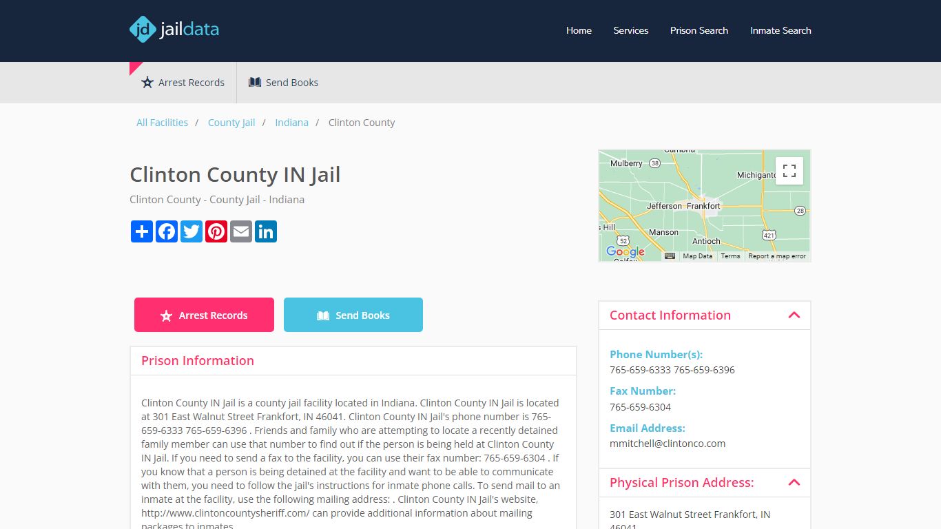 Clinton County IN Jail Inmate Search and Prisoner Info - Frankfort, IN